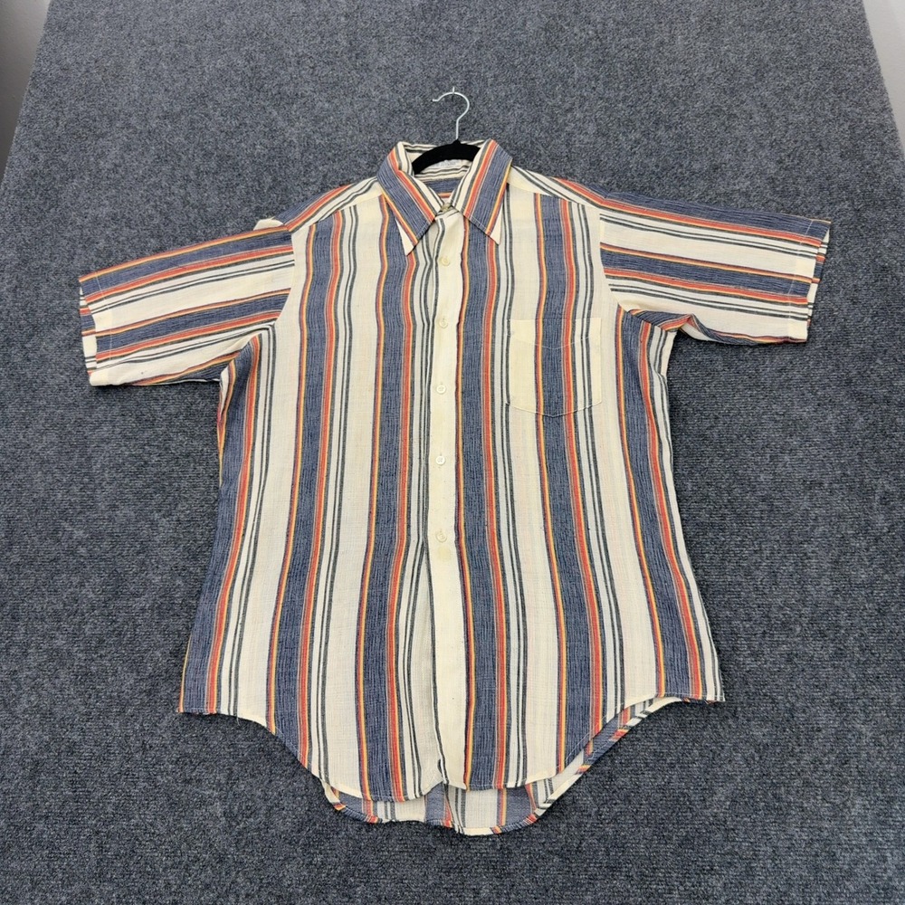 Vintage Permanently Pressed Shirt Mens M Multicolor Striped Short Sleeve Retro